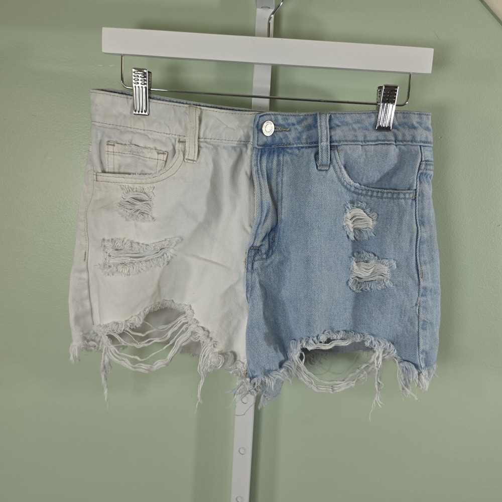 Vervet Rebecca Colorblock Two Tone High Rise Distressed Denim‎ Shorts Size 29